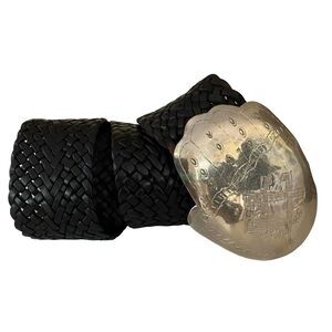 Vintage Chico’s Hand of Fatima Buckle Leather Braided Belt
